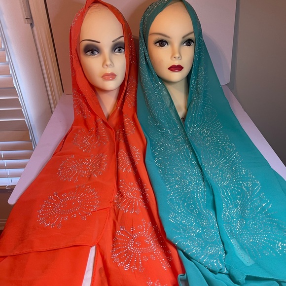 Orange and light green Romantic chiffon scarf with Rhinestone Shawl - Picture 5 of 16